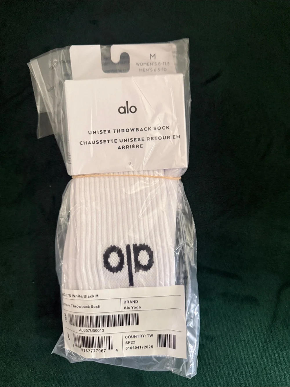 ALO Yoga White Crew Socks with Black Logo